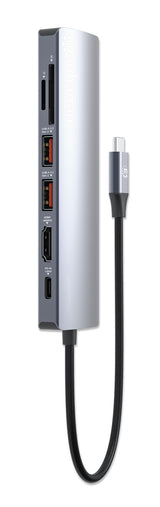 Manhattan USB-C Dock/Hub with Card Reader, Ports (x5): Ethernet, HDMI, USB-A (x2) and USB-C, With Power Delivery (100W) to USB-C Port (Note additional USB-C wall charger and USB-C cable needed), USB 3.2 Gen 1, All Ports can be used at the same time, Unive