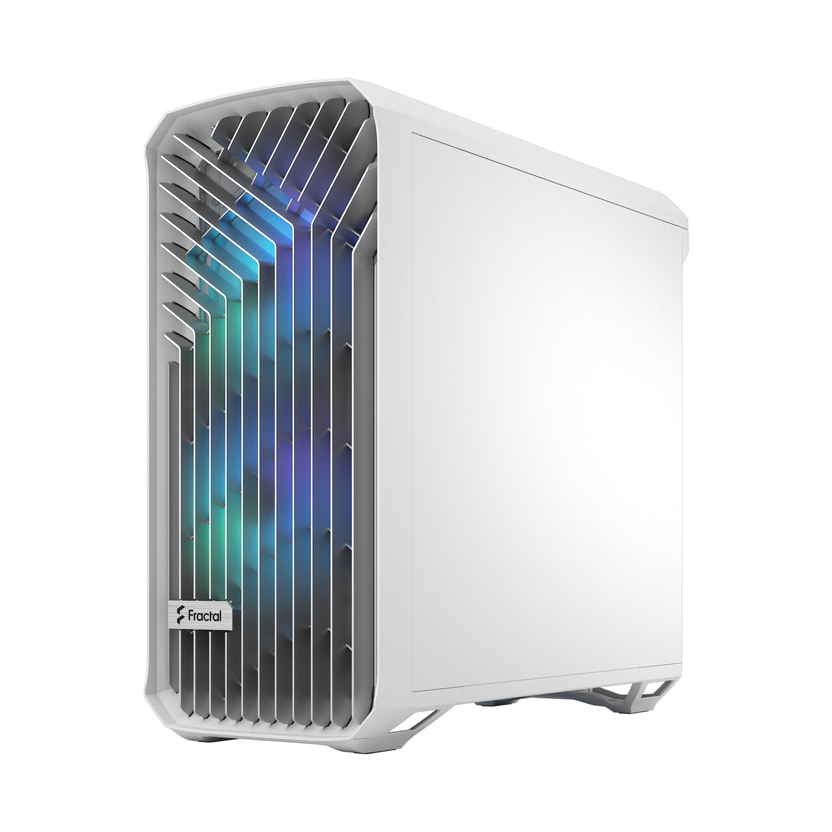 Fractal Design Torrent (White RGB TG) Estuche para juegos con ventana de vidrio transparente, E-ATX, 5 ventiladores ARGB, concentrador de ventilador, tira RGB en cubierta de fuente de alimentación, rejilla frontal, USB-C