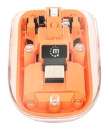 Manhattan Transparent Rechargeable Wireless Mouse, Clear/Orange, Adjustable 800/1200/1600dpi, With RGB LED light, 2.4Ghz (effective range up to 10m), USB, Optical, Ambidextrous, Four Button with Scroll Wheel, Slim Design, USB-A micro receiver, Lithium Ion