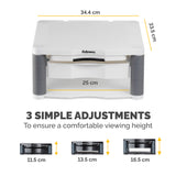 Fellowes Computer Monitor Stand with 3 Height Adjustments - Premium Monitor Riser Plus with Cable Management - Ergonomic Adjustable Monitor Stand for Computers - Max Weight 36KG/Max Size 21" - Platinum