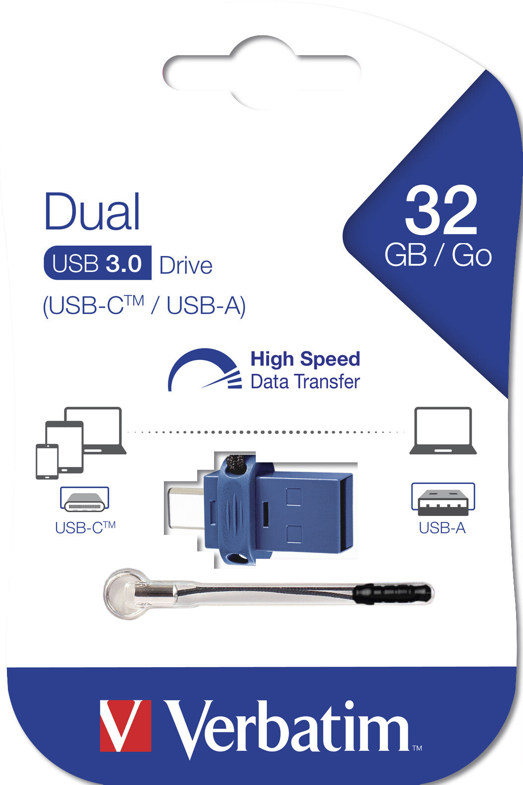 Verbatim Dual - USB 3.0 Drive 32 GB - USB-C / USB-A - Blue