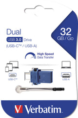 Verbatim Dual - USB 3.0 Drive 32 GB - USB-C / USB-A - Blue