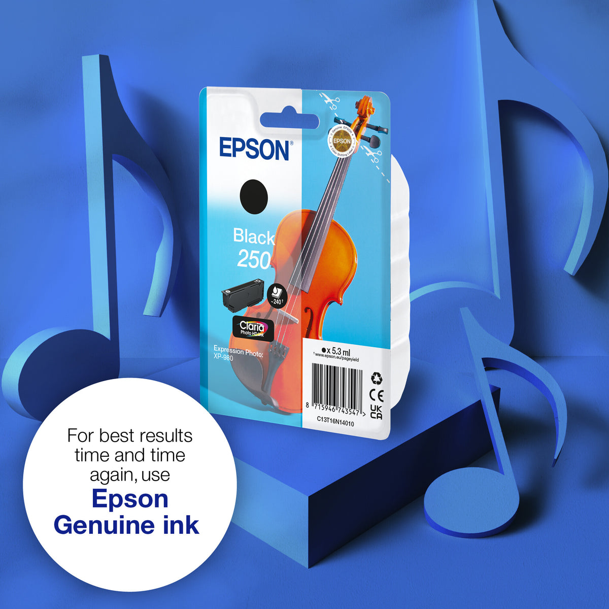 Epson Singlepack Black 250 Violin Claria Photo HD Ink