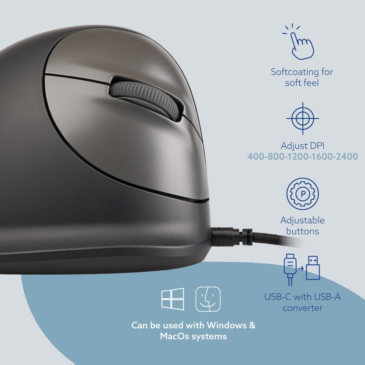 R-Go Tools Ergonomic mouse R-Go HE Break with break software, large (hand size ≥ 185 mm), right-handed, Wired, black