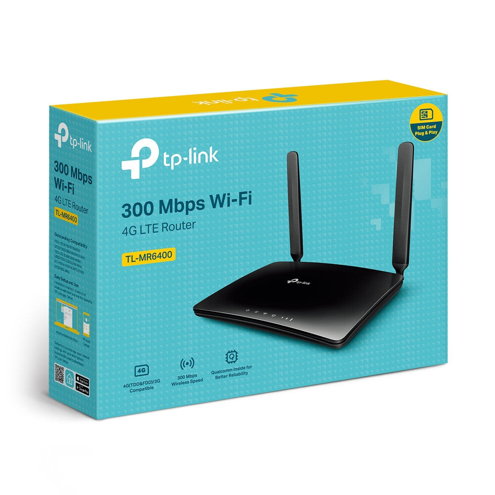 TP-LINK (TL-MR6400 V5) Enrutador Inalámbrico N 4G LTE de 300Mbps, Ranura para Tarjeta SIM, 3 LAN, 1 LAN/WAN