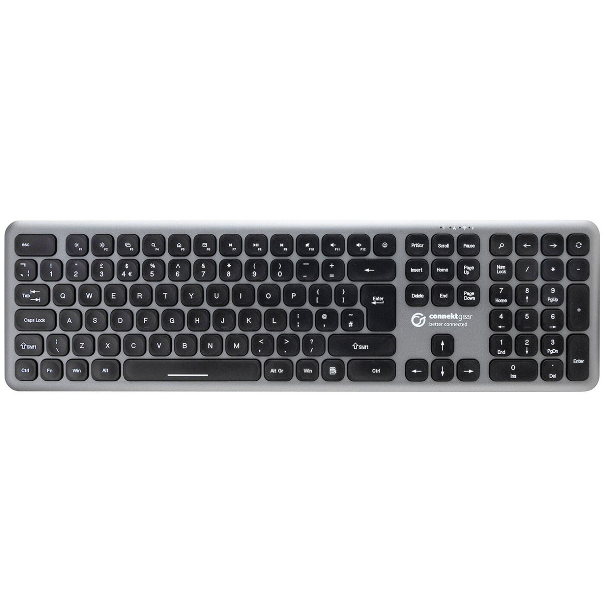 connektgear KB238 Wireless Multimedia UK Layout Keyboard & 5 Button Optical Mouse - Silver With Black Keys