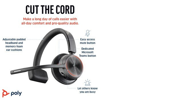 POLY Voyager 4310 UC Monaural Headset +BT700 USB-A Adapter +Charging Stand