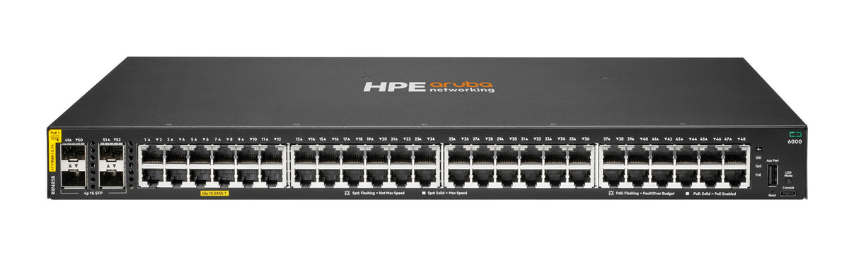 HPE Aruba Networking CX 6000 48p 10M/100M/1G Class4 PoE 4p SFP 1G 370W Switch