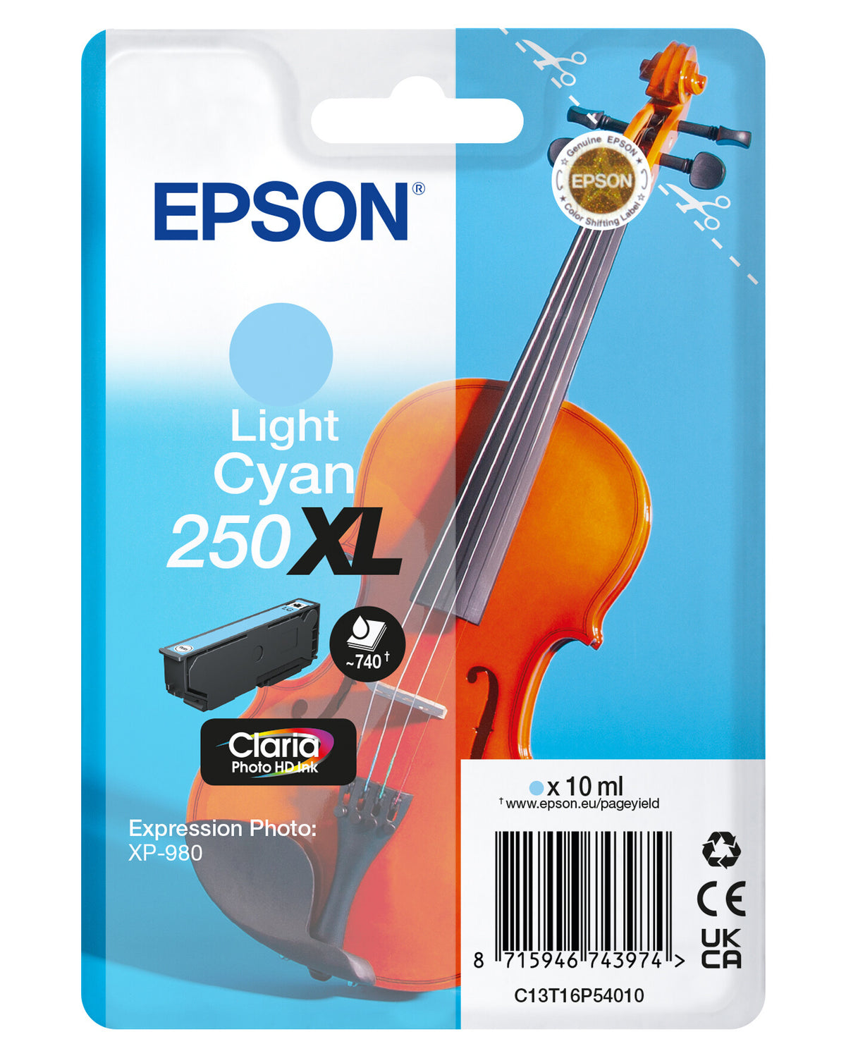 Epson Singlepack Light Cyan 250XL Violin Claria Photo HD Ink