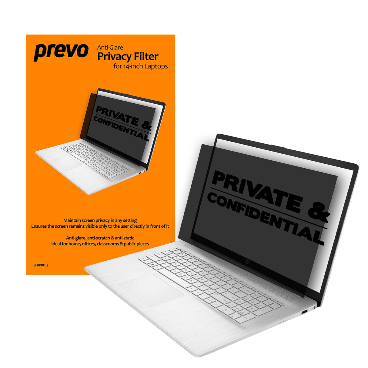 PREVO 14-Inch Anti-Glare Laptop Privacy Screen Filter, Anti-Peep, Anti-Static 35.6 cm (14") Frameless display privacy filter