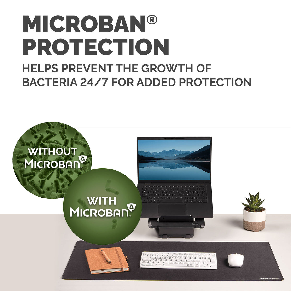 Fellowes Computer Desk Mat with Non-Slip Base Breyta Desk Mat with Antibacterial Protection Black