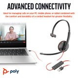 POLY Blackwire 3210 Monaural USB-C Headset +USB-C/A Adapter