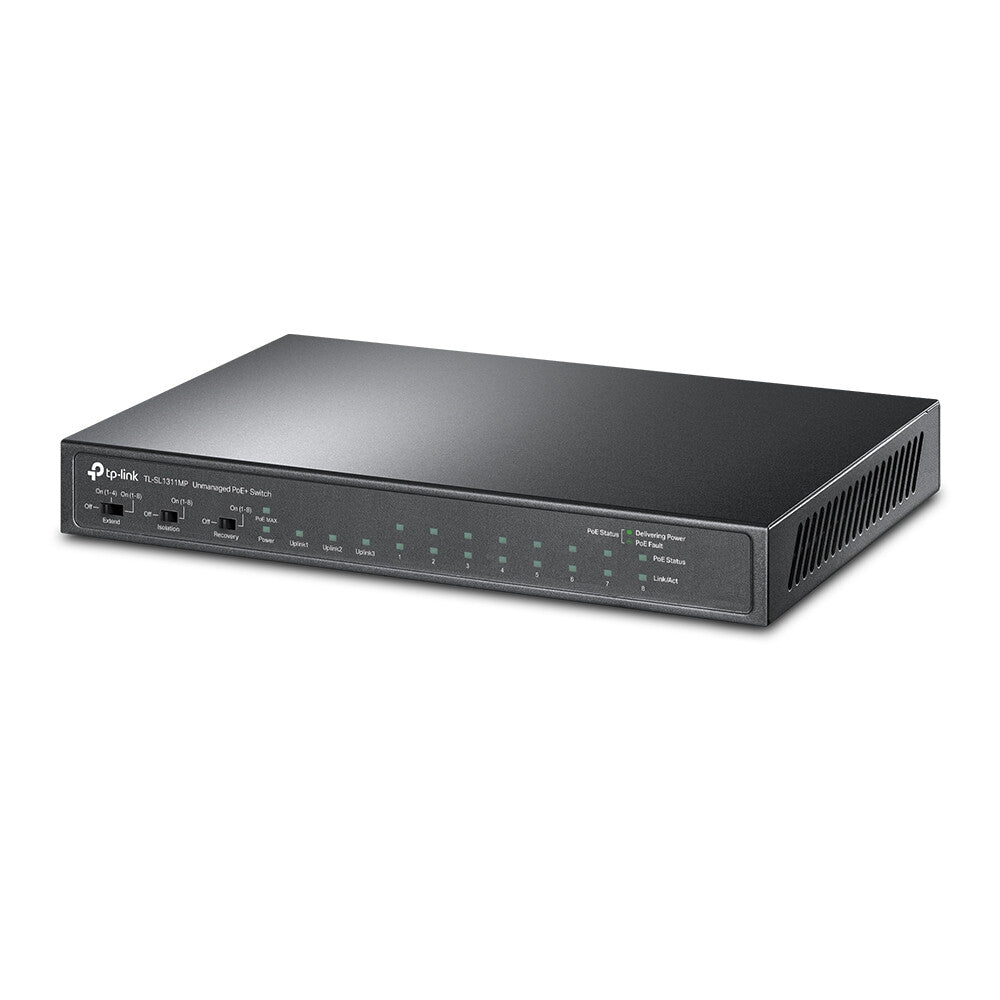 TP-LINK (TL-SL1311MP) Switch PoE+ de bureau non géré à 8 ports, 8 ports 10/100 Mbps + 2 ports Gigabit RJ45 et 1 Gigabit SFP