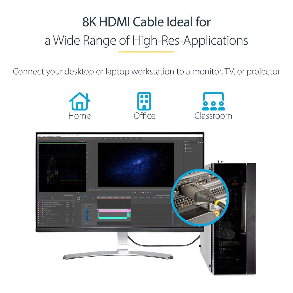 StarTech.com 6ft (2m) HDMI 2.1 Cable 8K - Certified Ultra High Speed HDMI Cable 48Gbps - 8K 60Hz/4K 120Hz HDR10+ eARC - Ultra HD 8K HDMI Cable - Monitor/TV/Display - Flexible TPE Jacket