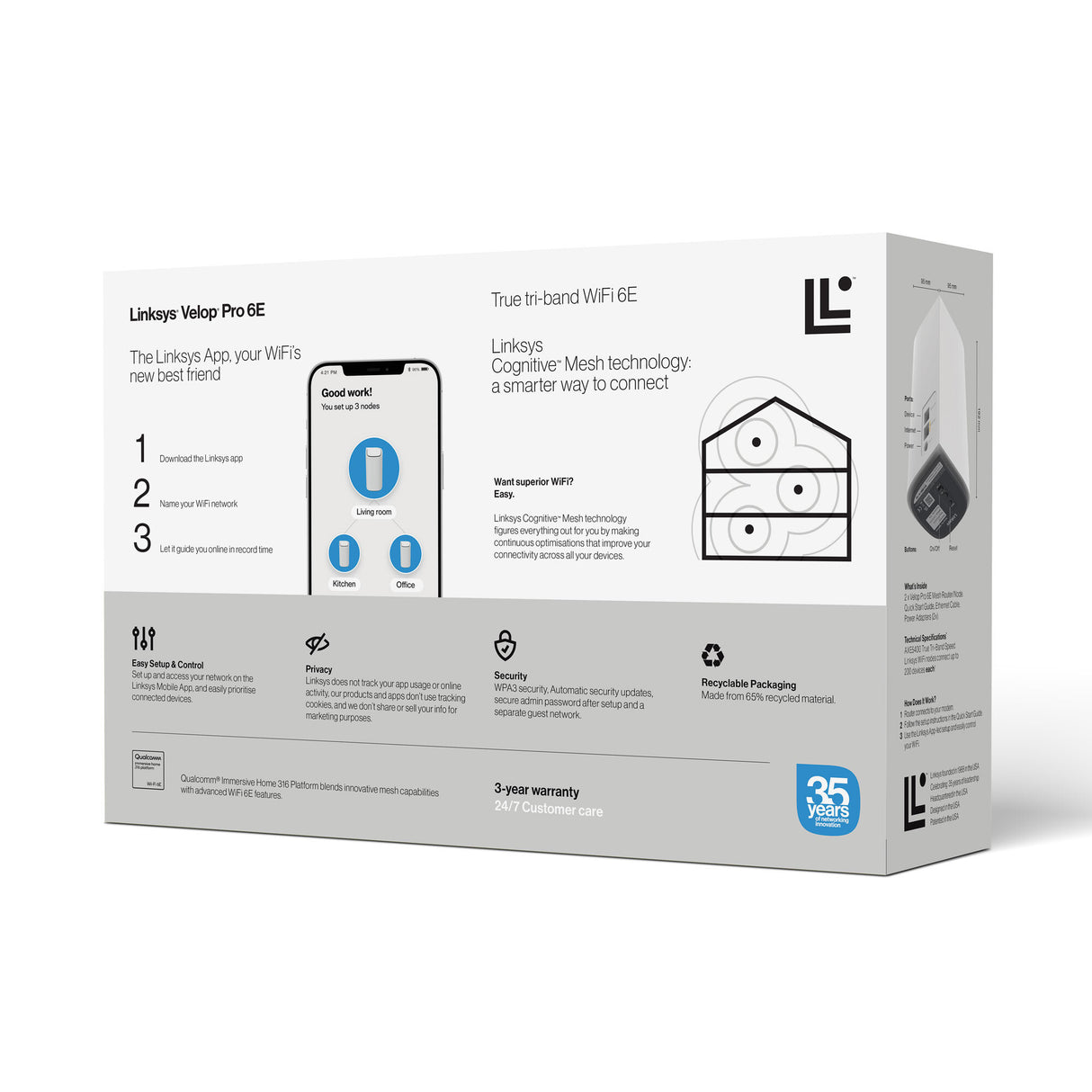 Linksys Velop Pro 6E Mesh WiFi 6E True Tri‑Band System