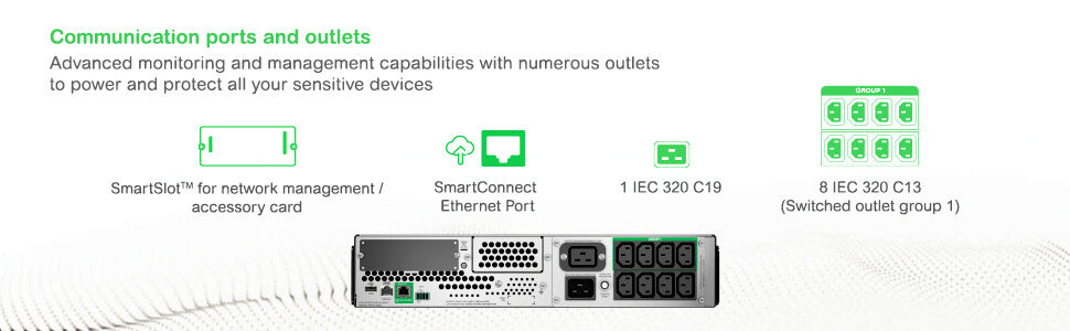 APC Smart-UPS SMT3000RMI2UC- 8x C13, 1x C19, USB, Rackmount 2U, SmartConnect, 3000VA