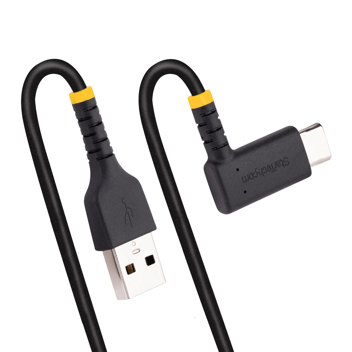 StarTech.com 6in (15cm) USB A to C Charging Cable Right Angle - Heavy Duty Fast Charge USB-C Cable - Black USB 2.0 A to Type-C - Rugged Aramid Fiber - 3A - Short USB Charging Cord