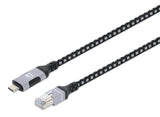 Manhattan USB-C to Gigabit (10/100/1000 Mbps) Network Ethernet RJ45 Cable, Length 2m, Multi-Gigabit Ethernet, Black/Silver, Three Year Warranty