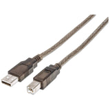 Manhattan USB-A to USB-B Cable, 11m, Male to Male, Active, 480 Mbps (USB 2.0), Built In Repeater, Hi-Speed USB, Translucent Silver, Three Year Warranty