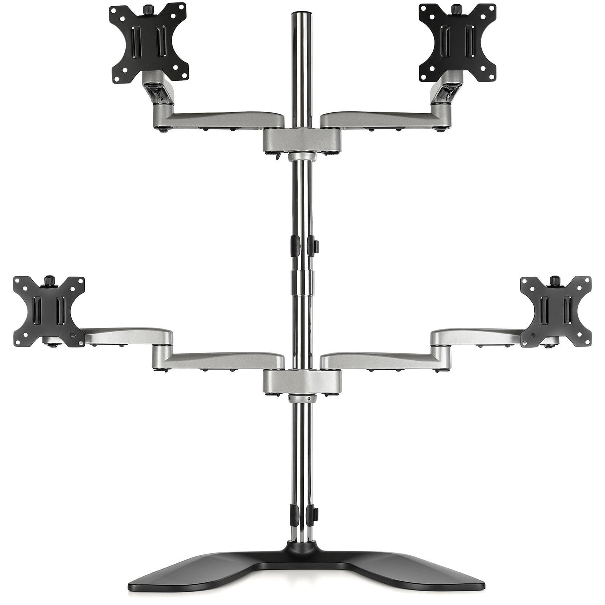 StarTech.com Desktop Quad Monitor Stand - Ergonomic VESA 4 Monitor Arm (2x2) up to 32" - Free Standing Articulating Universal Pole Mount - Height Adjustable/Tilt/Swivel/Rotate - Silver