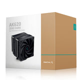 Refroidisseur de processeur DeepCool AK620 ZERO DARK, ventilateur 2x120 mm, 1850 tr/min, 68,99 CFM, PWM, ailettes en aluminium, caloducs en cuivre, Intel/AMD