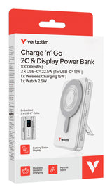 Verbatim Charge'n'Go 2C & Display Power Bank 10000 mAh Silver