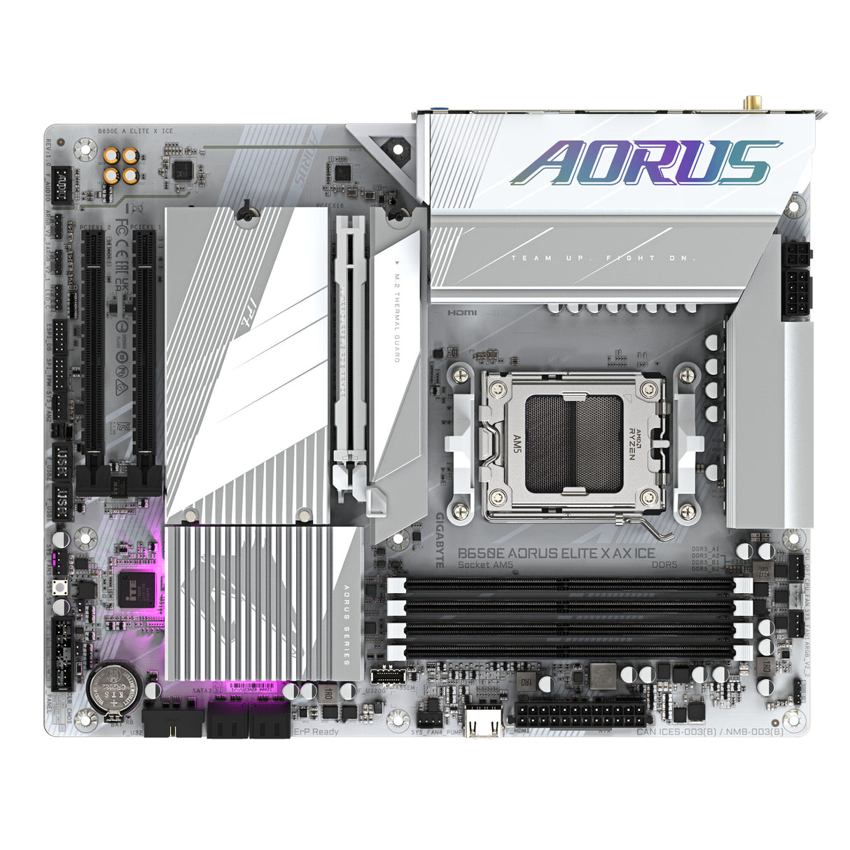 GIGABYTE B650E AORUS ELITE X AX ICE Motherboard - Supports AMD Ryzen 8000 CPUs, 12+2+2 phases VRM, up to 8000MHz DDR5 (OC), 1xPCIe 5.0 M2 + 2xPCIe 4.0 M.2, Wi-Fi 6E, 2.5GbE LAN, USB 3.2 Gen 2