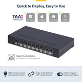 StarTech.com 8-Port DisplayPort KVM Switch with 1U Rack Mount Kit, 4K 60Hz DP 1.2, Push-Button & Hotkey Switching, 4-Port USB Hub, OS Independent, TAA Compliant