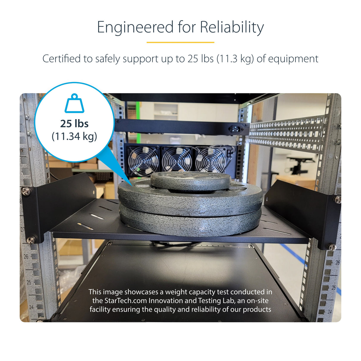 StarTech.com 2U Vented Server Rack Shelf, 12" (31.5cm) Mounting Depth, Cantilever Tray For 19" Rack/Cabinet, Heavy-Duty Steel, Up To 25lb/11.3kg, Includes Cage Nuts/Screws
