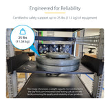 StarTech.com 2U Vented Server Rack Shelf, 12" (31.5cm) Mounting Depth, Cantilever Tray For 19" Rack/Cabinet, Heavy-Duty Steel, Up To 25lb/11.3kg, Includes Cage Nuts/Screws