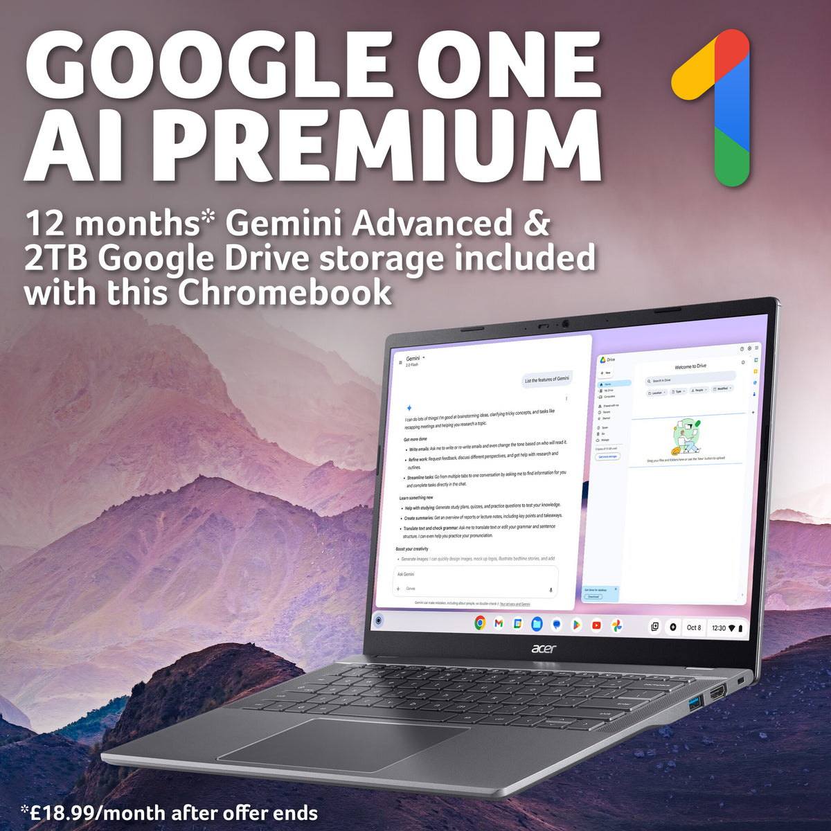 Acer Chromebook Plus 514 CB514-5H - Intel Core i3-1315U, 8GB, 256GB SSD, 14" WUXGA, Chrome OS, Iron