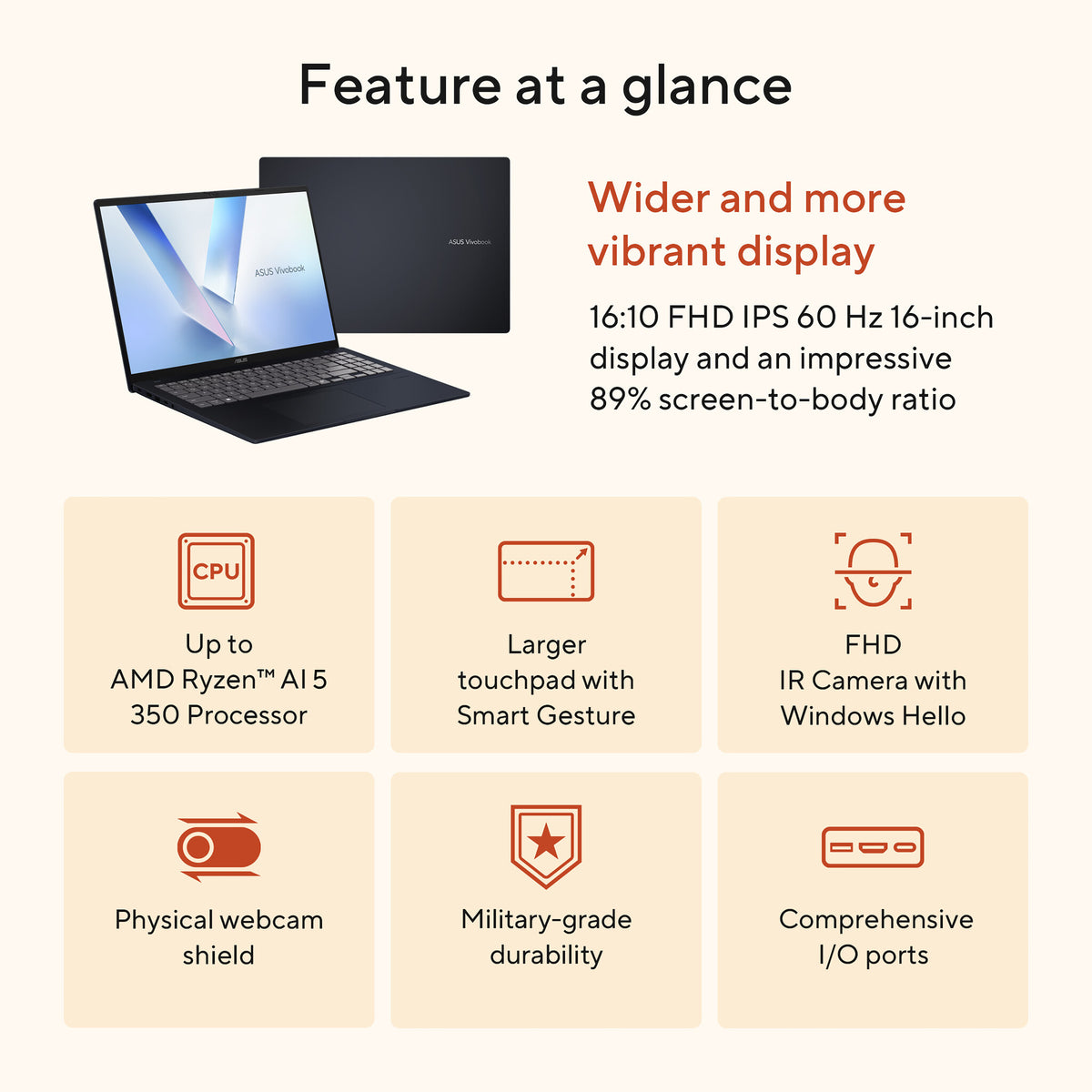 ASUS Vivobook 16 S1607KA-MB267W Copilot+ PC AMD Ryzen™ AI 5 330 Laptop 40.6 cm (16") WUXGA 16 GB DDR5-SDRAM 512 GB SSD Wi-Fi 6 (802.11ax) Windows 11 Pro Silver