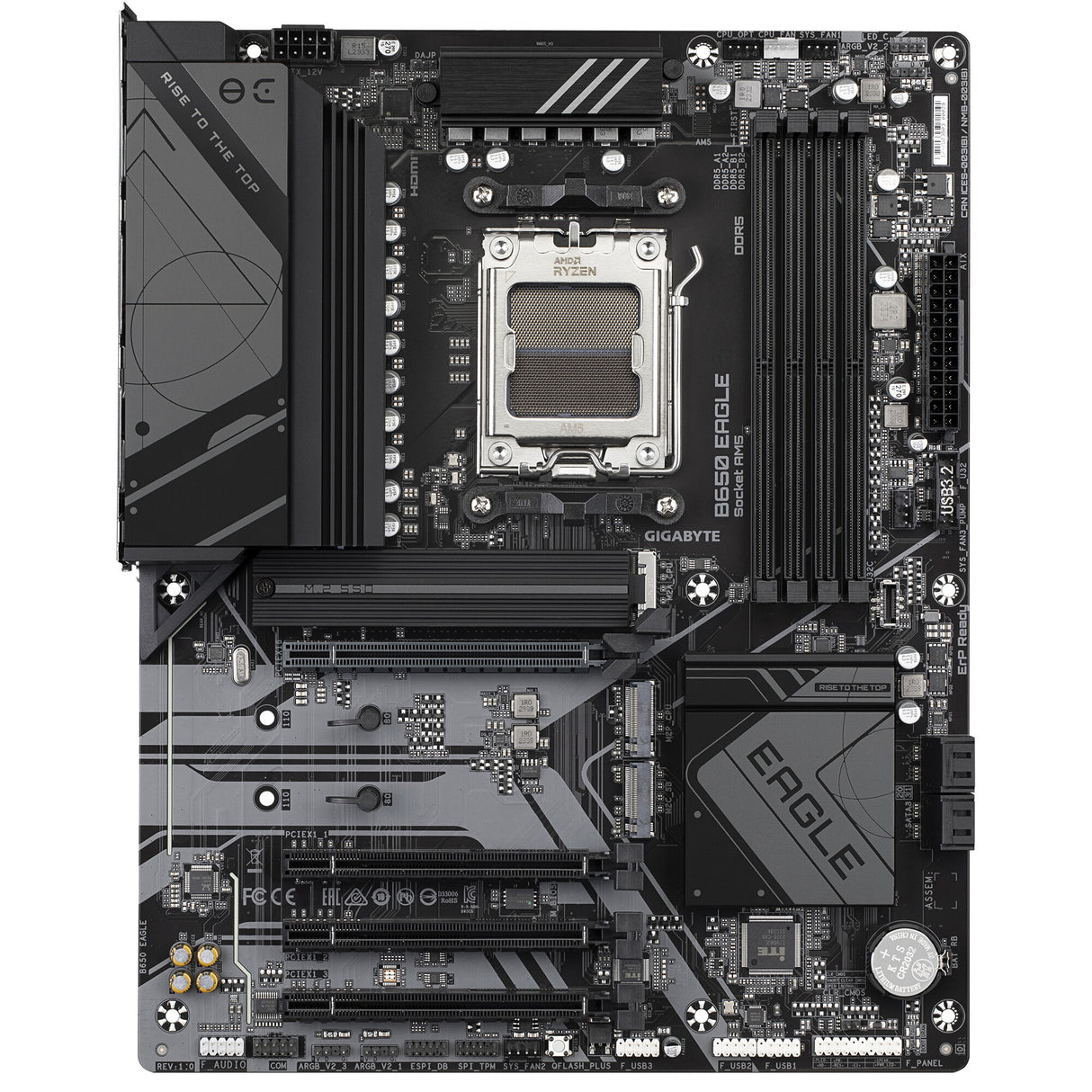 GIGABYTE B650 EAGLE Motherboard - Supports AMD Ryzen 9000 CPUs, 12+2+2 Phases Digital VRM, up to 7600MHz DDR5 (OC), 1xPCIe 5.0 + 2xPCIe 4.0 M.2, GbE LAN, USB 3.2 Gen2