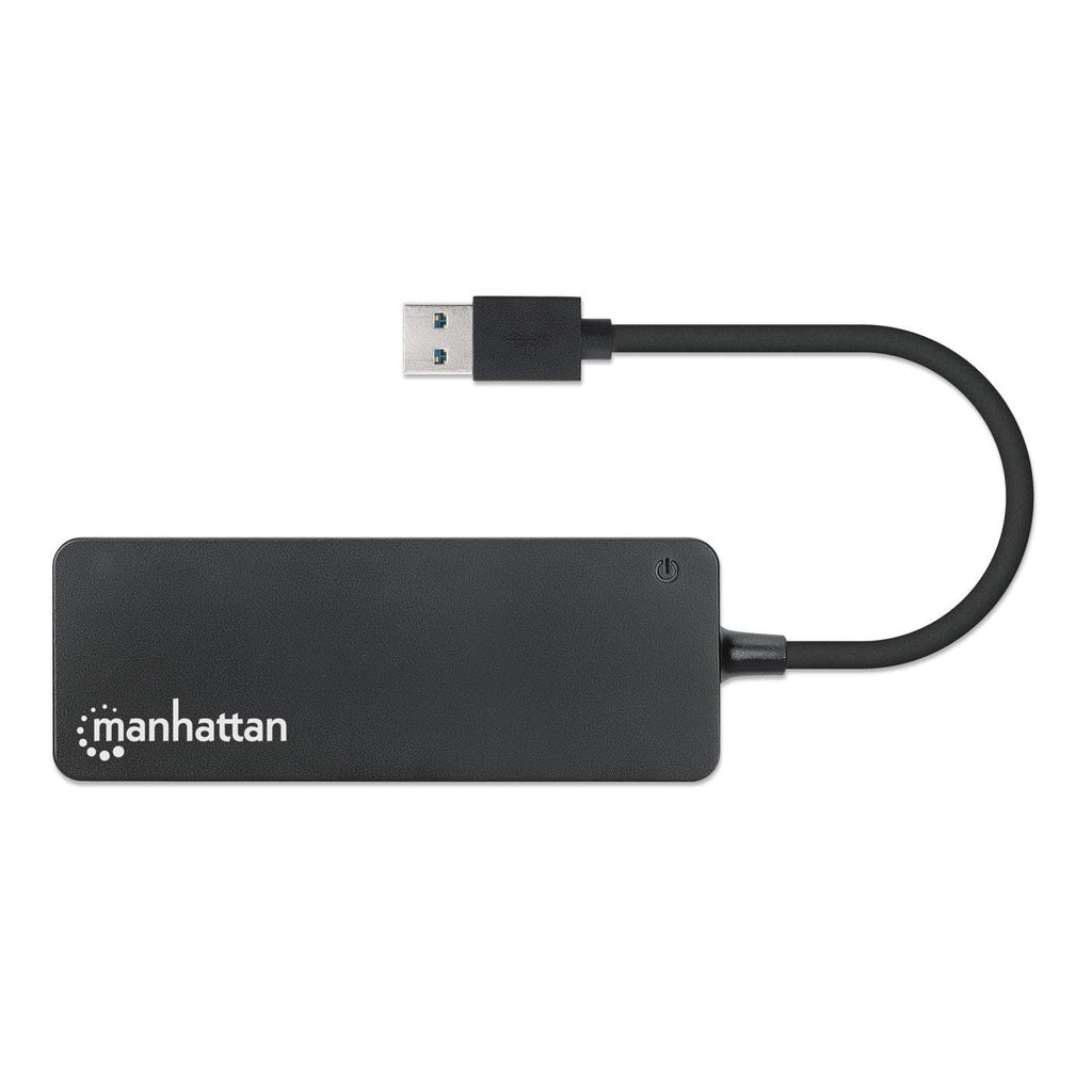 Manhattan USB-A 4-Port Hub, 4x USB-A Ports, 5 Gbps (USB 3.2 Gen1 aka USB 3.0), Bus Power, SuperSpeed USB, Black, Three Year Warranty, Equivalent to ST4300PBU3 & ST4300MINU3B