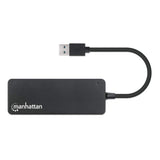 Manhattan USB-A 4-Port Hub, 4x USB-A Ports, 5 Gbps (USB 3.2 Gen1 aka USB 3.0), Bus Power, SuperSpeed USB, Black, Three Year Warranty, Equivalent to ST4300PBU3 & ST4300MINU3B