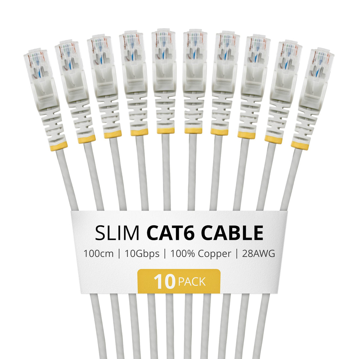 StarTech.com 1m Gray Slim CAT6 Cable, 10 Pack, Snagless, 100W PoE, UTP, LSZH, 28AWG Pure Bare Copper Wire, Slim RJ45 Network Patch Cord w/Strain Reliefs, Individually Tested