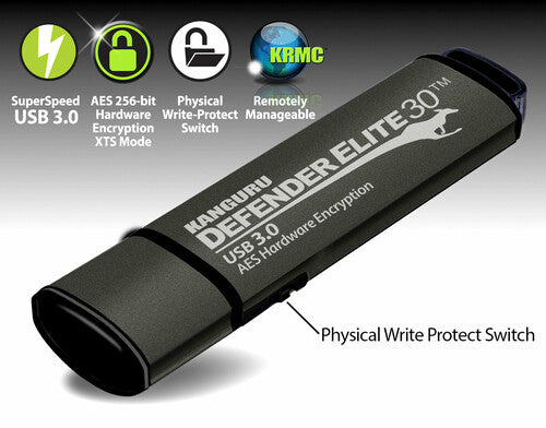 iStorage Kanguru Defender Elite30™ USB 3.0 512GB| Secure Flash Drive | FIPS 197 Certified, 256-bit AES hardware encryption (XTS Mode) | TAA Compliant|