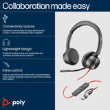 POLY Blackwire 8225 Stereo Microsoft Teams Certified USB-C Headset +USB-C/A Adapter