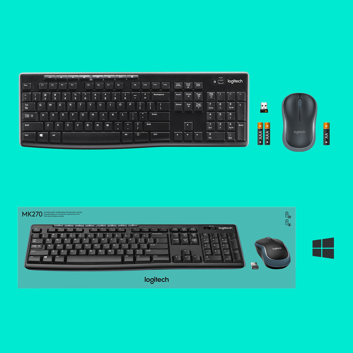 Logitech Wireless Combo MK270 keyboard Mouse included Home RF Wireless QWERTY US International Black, Silver