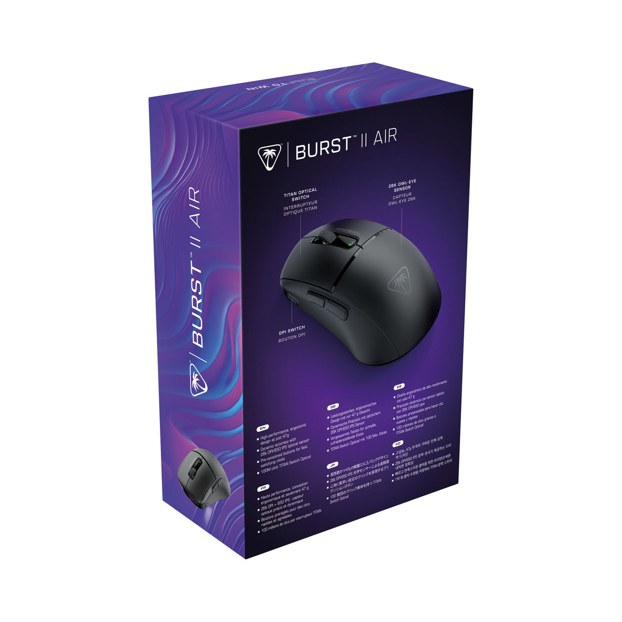 Turtle Beach Burst II Air Black – 2.4GHz Wireless Gaming Mouse: 47g Ultra Lightweight, Optical Switches, 26K DPI Optical Sensor, Bluetooth, 120h battery