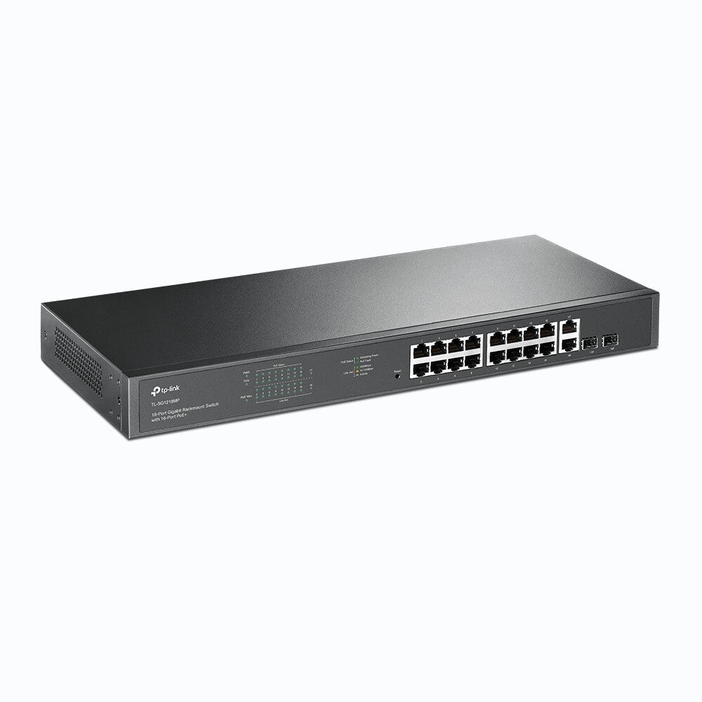 TP-LINK (TL-SG1218MP) Switch de montaje en rack PoE+ no administrado Gigabit de 18 puertos, PoE+ de 16 puertos, 2 puertos SFP