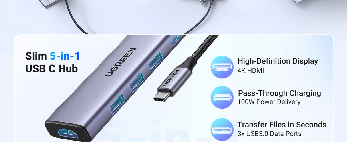 Ugreen 20956A interface hub USB Type-C 5000 Mbit/s Silver
