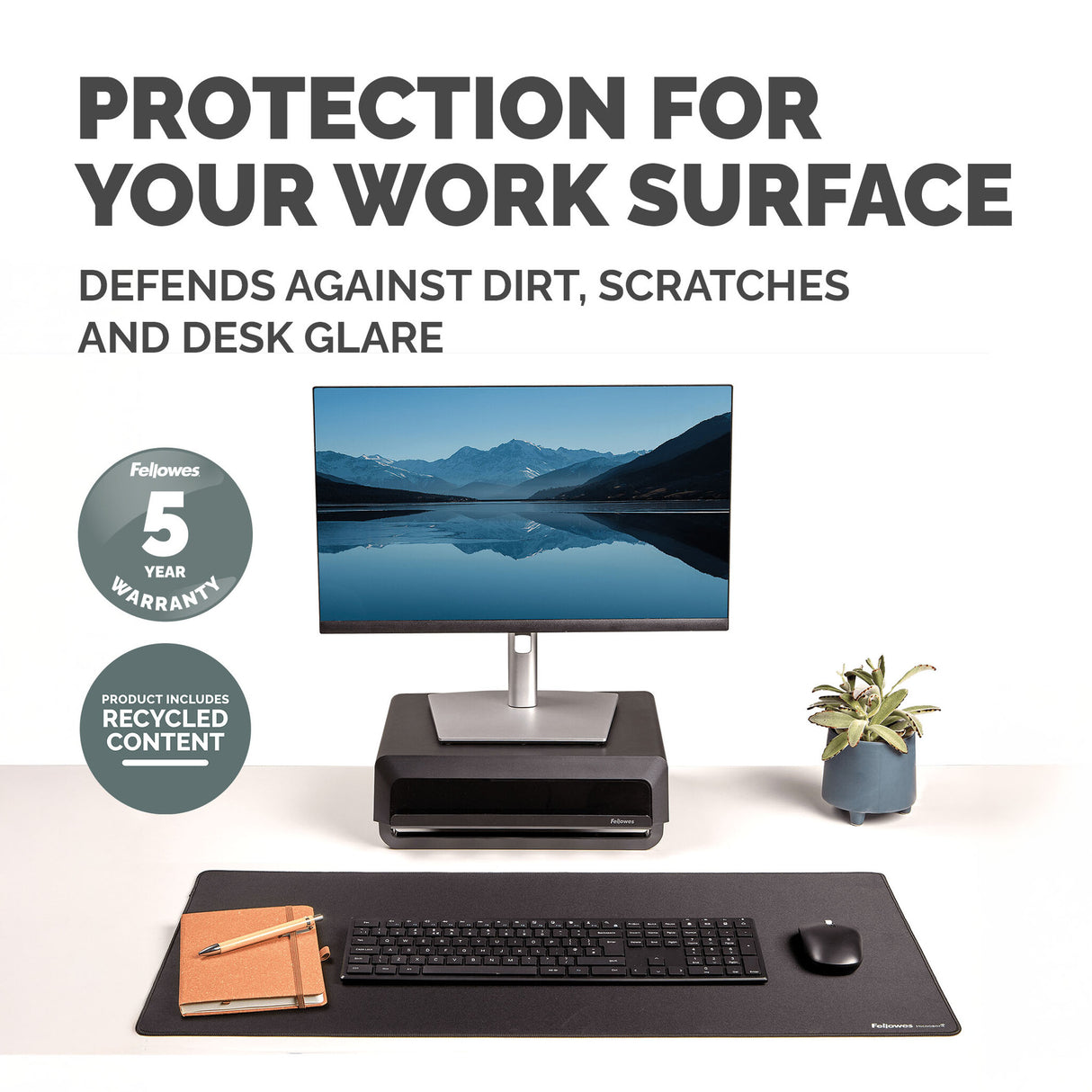 Fellowes Computer Desk Mat with Non-Slip Base Breyta Desk Mat with Antibacterial Protection Black