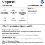 HP ProBook 4 G1i Intel Core Ultra 7 255U Laptop 40.6 cm (16") Touchscreen WUXGA 32 GB DDR5-SDRAM 1 TB SSD Wi-Fi 6E (802.11ax) Windows 11 Pro AI PC Silver