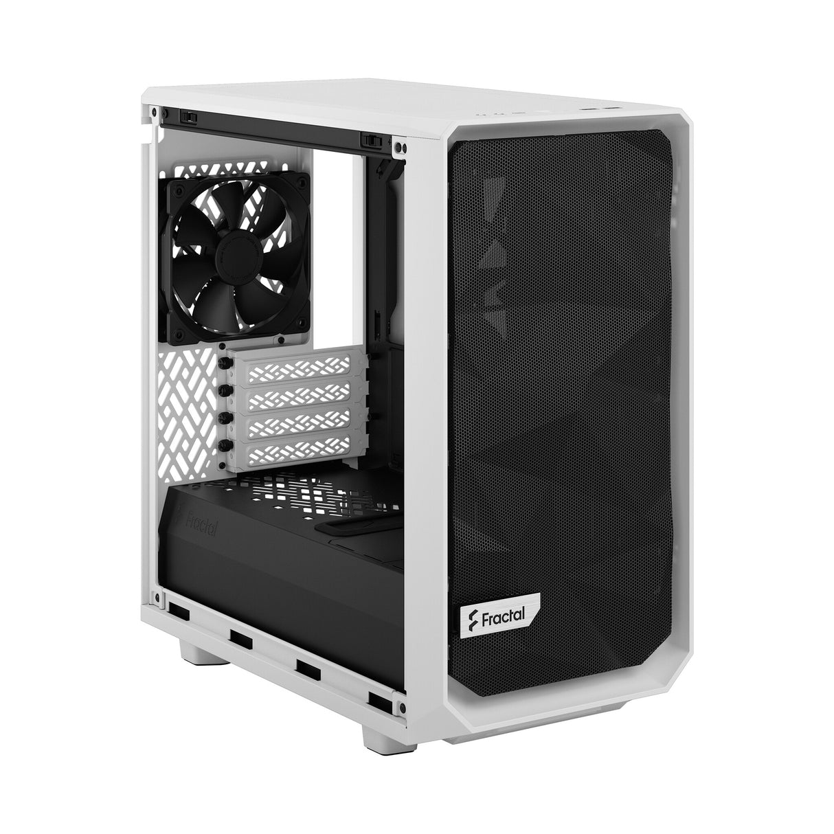 Fractal Design Meshify 2 Mini (White TG) Estuche para juegos con ventana de vidrio transparente, Micro ATX, malla angular, USB-C, GPU de 331 mm y soporte para radiador de 280 mm