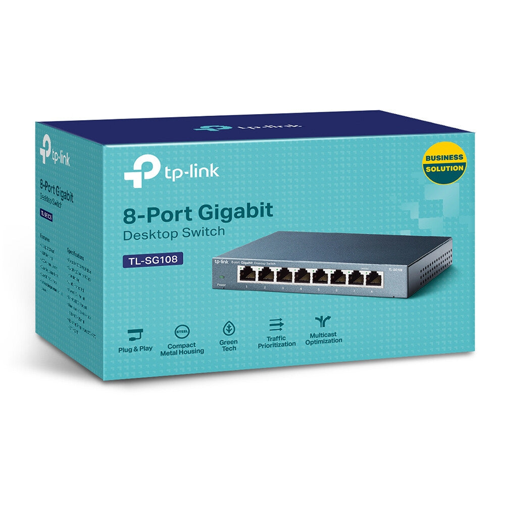 TP-LINK (TL-SG108) Switch de bureau non géré Gigabit à 8 ports, boîtier en acier