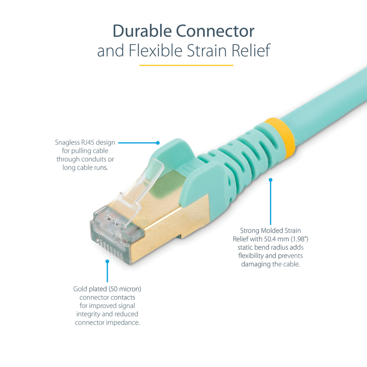 StarTech.com 2m CAT6a Ethernet Cable - 10 Gigabit Shielded Snagless RJ45 100W PoE Patch Cord - 10GbE STP Network Cable w/Strain Relief - Aqua Fluke Tested/Wiring is UL Certified/TIA