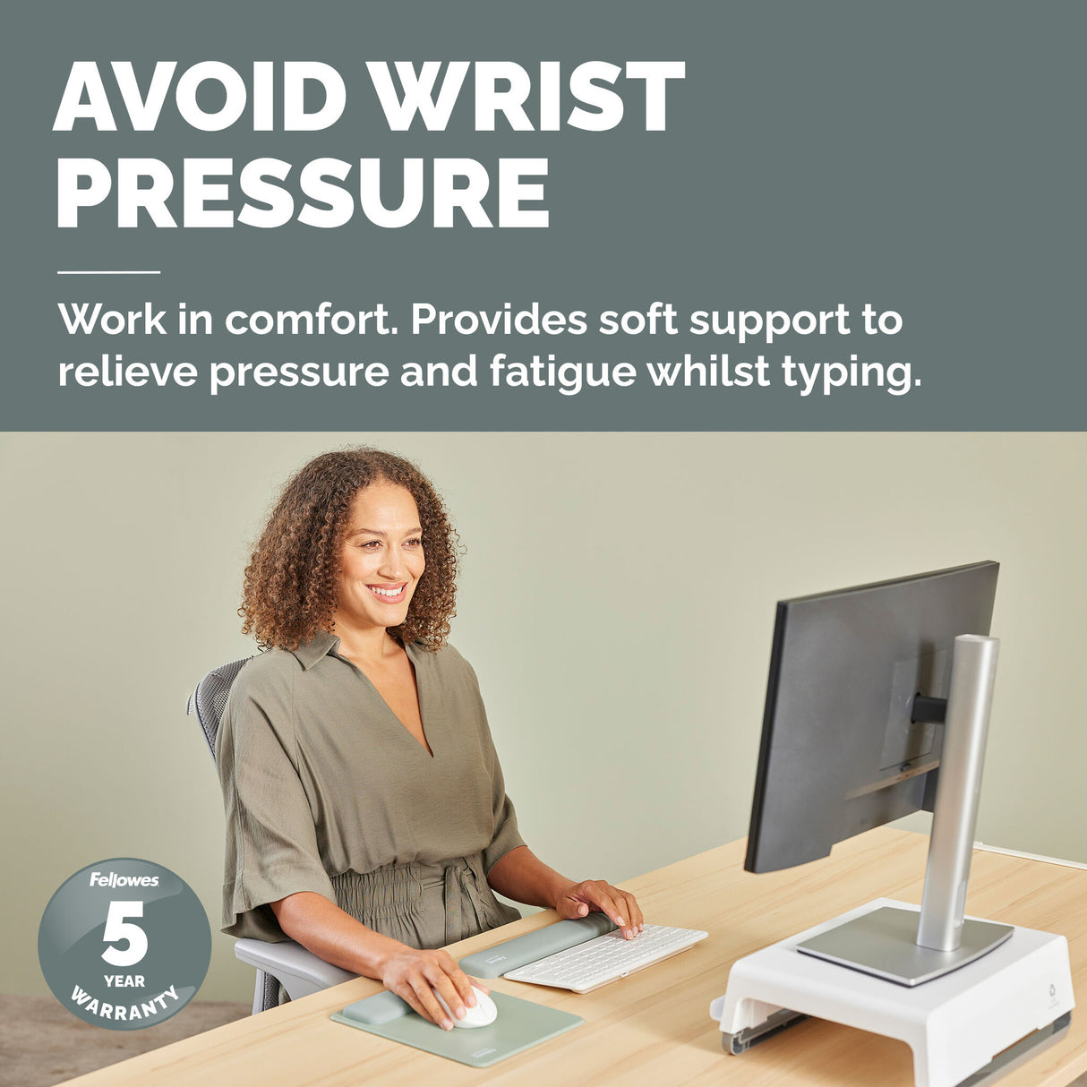 Fellowes Keyboard Wrist Rest Breyta Compact Keyboard Wrist Support with Antibacterial Protection Ergonomic Wrist Support Sage