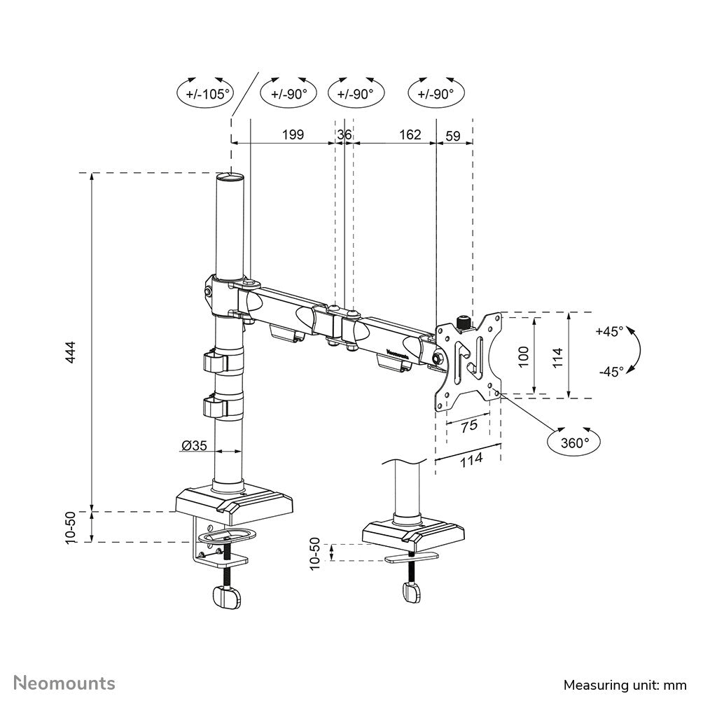 Neomounts DS60-600BL1 Monitor arm 10-32" - Quick-fix - 180°-stop