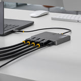 StarTech.com USB-C to Quad-Monitor Workstation Adapter, 4K 60Hz DisplayPort, 140W PD Passthrough for Laptop Charging, USB Port for Wireless Keyboard / Mouse, TAA